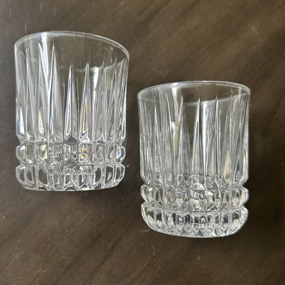 Set Of 2 MCM Crystal Heritage Double Old Fashion Glasses Bar Heavy Bottom